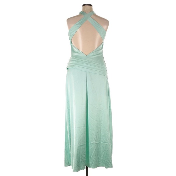 For Love & Lemons Andrina Maxi Dress Blue Turquoise Long Silky Satin XL Halter - Picture 4 of 7